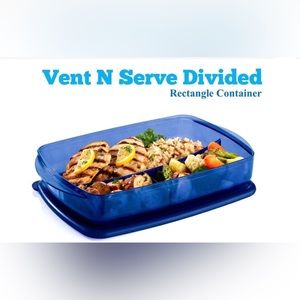 New Tupperware Vent 'N Serve® Large Rectangular Divided Dish Container.